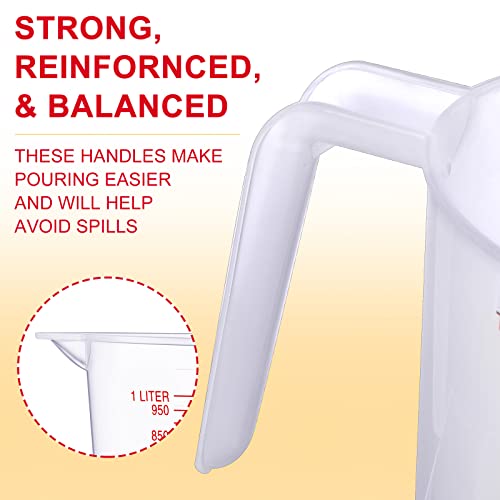 Fabbay 24 Pcs 4 Cup Capacity Plastic Measuring Cup 1000 ml Clear Graduated Measuring Cups Plastic Mug with Spout and Handles Ounce and Ml Marking for Recipe Ingredient Flour Water Liquid(Red,32 oz) - color: Red, size: 32 oz