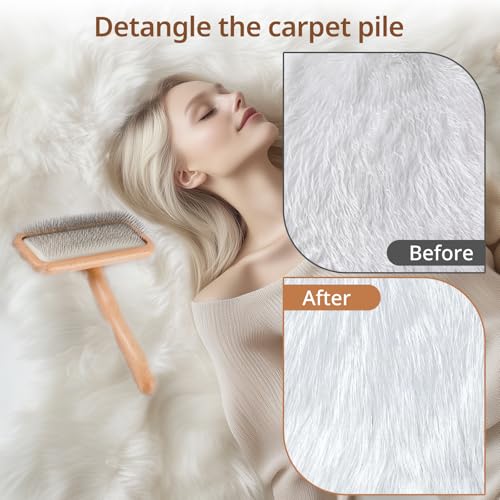 Sheepskin Wool Brush - Carpet Rake Tool for Pet Hair Removal and Household Fabric Care - color: Wood