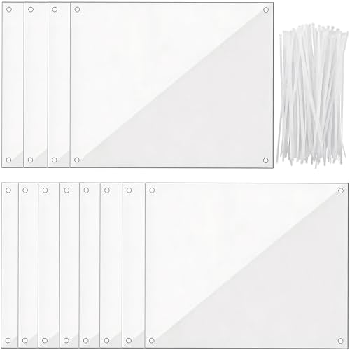 12 Pcs Clear Plastic Cage Guard Panels, 10 x 8.2 in Pet Habitat Siding, Splatter Anti-Splash Fence Dividers with 100 Zip Ties for Rabbit Cages, Guinea Pig Enclosures, Small Animal Protection