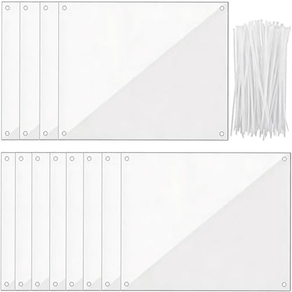 12 Pcs Clear Plastic Cage Guard Panels, 10 x 8.2 in Pet Habitat Siding, Splatter Anti-Splash Fence Dividers with 100 Zip Ties for Rabbit Cages, Guinea Pig Enclosures, Small Animal Protection