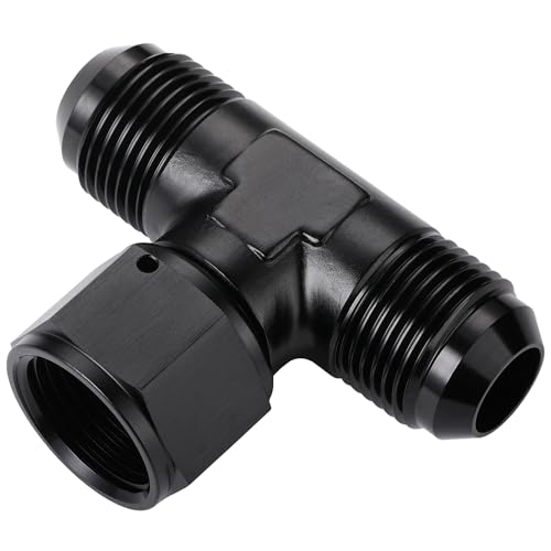 12AN Male Flare Tee T Fitting Adapter with AN12 Female Swivel On Side Aluminum Black - size: 12AN
