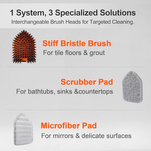 CLEANHOME Tile Tub Scrubber Brush with 3 Different Function Cleaning Heads and 56" Extendable Long Handle-No Scratch Shower Scrubber for Cleaning Bathroom Kitchen Toilet Wall,Bathtub,Sink,Grey - color: Gray