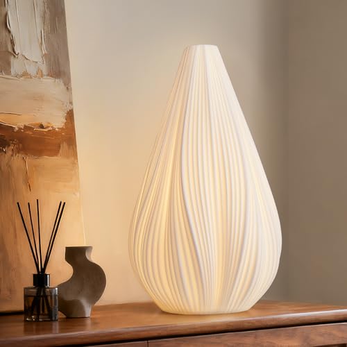 RONDURE Modern Ceramic Decorative Table Lamp Living Room Bedroom Bedside | Handcrafted Unique Warm Ambient Lighting Lamp, Accent White Translucent Ceramic shade, Fully Dimmable, Corded, Bulb Included