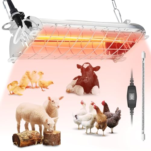 400W Heat Lamp for 30 Chicks Brooder Heating Plate & New Carbon Fiber Warme | Safe 9.84ft Cord UL Passed Adjustable Temp & Hanging Height for Livestock Pet Supplies - color: Sliver