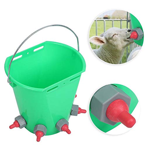 Zerodis Plastic Milk Feed Bucket, Large Capacity Animal Feeding Pot, Multiple Nipples 8L High Capacity Lamb Milk Feed Bucket for Cattle Sheep Livestoc Farm Animal