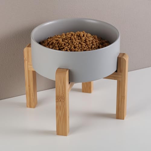 Grey Raised/Elevated Ceramic Dog Bowl for Medium Large Sized Breeds,Large Dog Food Water Bowl with Stand,8 in Non Slip Heavy Weighted 1800ml/ 7.6 Cups/60 OZ - color: Grey, size: 8 in