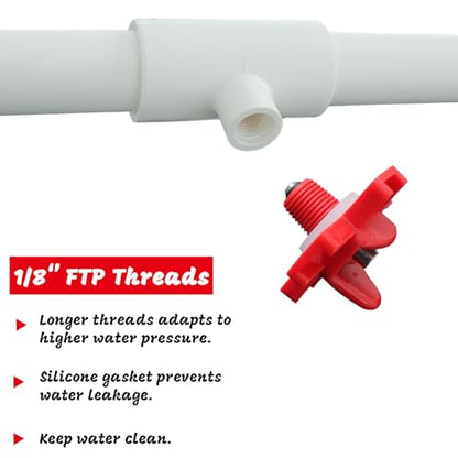 (8 Pack) Horizontal Chicken Waterer Nipples with 1/2'' PVC Tee Fittings for DIY Automatic Chicken Waterering System
