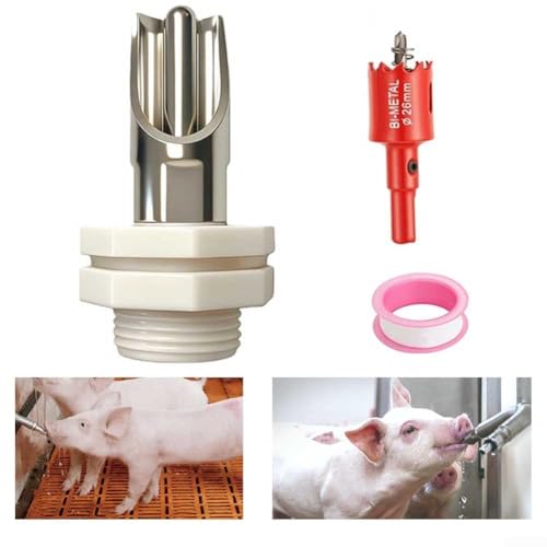 Automatic Pig Nipple Waterer Kit with Tank Connector and Hole Cutter for Livestock Farms, Stainless Steel Drinking Spout Set for Pigs, Metal Rod(10-piece set) - size: 10-piece set