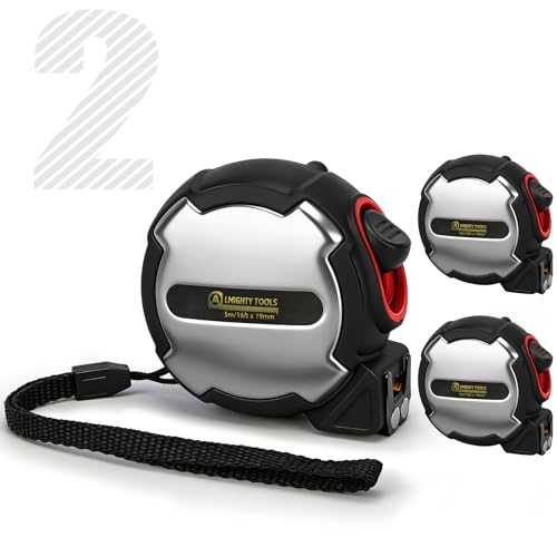 2Pack 16FT Tape Measure, Small Retractable Measuring Tape, Mini Tape Measure with Metric/Inch, Dual Sided, Magnetic Hooks, Rubber + Stainless Steel Case, for Home, Construction & DIY (16ft 2pack) - size: 16ft 2pack