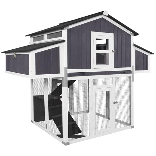 GUTINNEEN Large Chicken Coop Foldable Design for Fast Assemble, Weatherproof Outdoor Hen House for 4-6 Chickens, Ducks with Four Nesting Box, Three Perches, Large Predator-Proof Run - color: Black＆White, size: 69.8"L x 42.0"W x 54.6"H