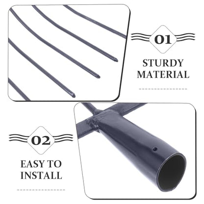 TEHAUX Iron Manure Fork Handheld Farm Pitch-Fork with 5 Solid Tines for Agricultural Use and Yard Work, Versatile Iron Farm Tool Suitable for Manure, Grass, and Compost Handling
