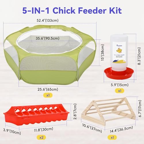 Pawaboo Chick Brooder Box for Chick Starter Kit, Brooder Pen/Chicken Supplies Brooders Box with Chicks Perch Brooding Up to 15 Chicks, Duck and Quail, Green + Red + Wood Color - color: Z-Green + Red + Wood Color
