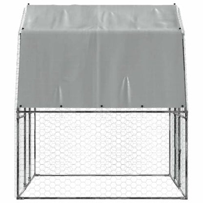 Galvanized Steel Chicken Coop with Lockable Door 112.2"x76.8"x90.6" Silver Outdoor Animal Cage for Rabbits Ducks Hens Small Pets Water-Resistant Roof - size: 112.2" x 76.8" x 90.6" (L x W x H)