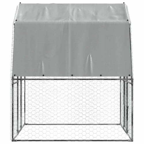 Galvanized Steel Chicken Coop with PE Roof 112.2"x76.8"x90.6" Silver Outdoor Animal Enclosure for Hens Ducks Rabbits Secure Lockable Design - size: 112.2" x 76.8" x 90.6" (L x W x H)