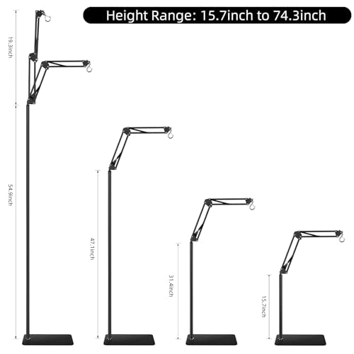 DXOPHIEX Heat Lamp Stand Reptile Light Stand with 360° Swing Arm, Height Adjustable (15.7 inch to 74.3 inch) Heat Lamp Holder for Bearded Dragon, Turtles, Snake and Lizard Terrarium