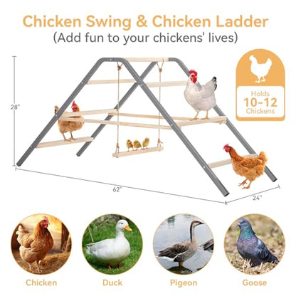 PETSFIT Chicken Roosting Bar-Solid Wood and Rustproof Iron Design, Chicken Perch with Swing for Healthy Poultry-Ideal for Backyard Coops, Farms, Easy to Assemble and Clean - size: 62"Lx24"Wx28"H
