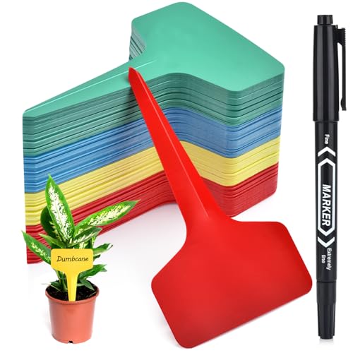 Darfukei Plant Labels 120pcs with Garden Plant Markers Pen of Outdoor Waterproof,Color T-Type Plant Tags and Permanent Marking Pen, Garden Labels Gardening Gifts for Women Men - style: Color T-120 pcs