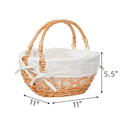 YRMT Wicker Egg Basket Handmade Egg Collecting Basket with Handles and lining Farmhouse Garden Harvest Basket Natural 11"x11"x5"
