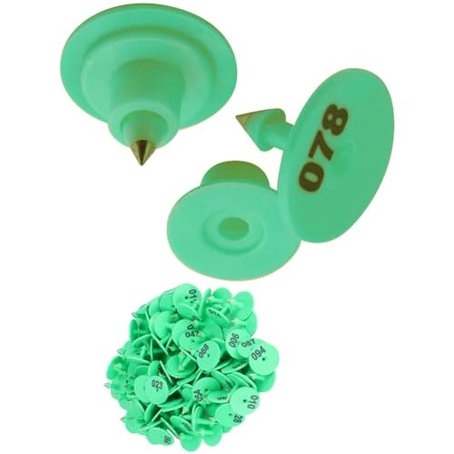 100 Sets Animal Ear Tags, Round Numbered 001-1000 for Sheep Pigs Goats Cattle, Plastic Livestock ID Tags Green 001-100 - color: Green
