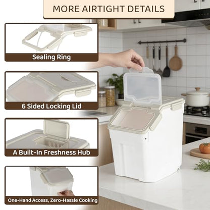 Saim Large 25LB Flour & Rice Storage Container with Wheels, 2Pack Airtight BPA Free Food Storage Bin with Measuring Cup & Scoop for Dry Food, Dog Cat Pet Food, Grain, Cereal, Sugar - Grey - color: 2Pack 25lb Grey