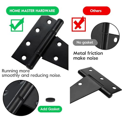 HOME MASTER HARDWARE 8 Inch T-Strap Heavy Duty Shed Door Hinges, Black Tee Hinge for Wooden Fences,Yard Door, Barn Door Gates, Rustproof Wrought Iron with Screws, 2 Pack - size: 8 in-2 Pack