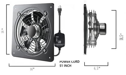 16 Inch 1040CFM Industrial Extractor Fan 1460RPM Adjustable Speed for Garage Basement Commercial - size: 16 Inch