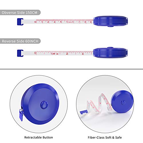 DiCUNO 60-Inch 1.5 Meter Soft and Retractable Tape Body Tailor Sewing Craft Cloth Dieting Measuring Tape (3 Pcs of Blue with Soft tape) - color: Blue*3pcs