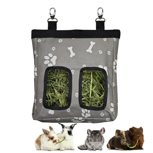 Guinea Pig Hay Feeder, Hanging Rabbit Hay Feeder Bag for Guinea Pigs Bunnies Chinchillas. Graybones - color: Graybones