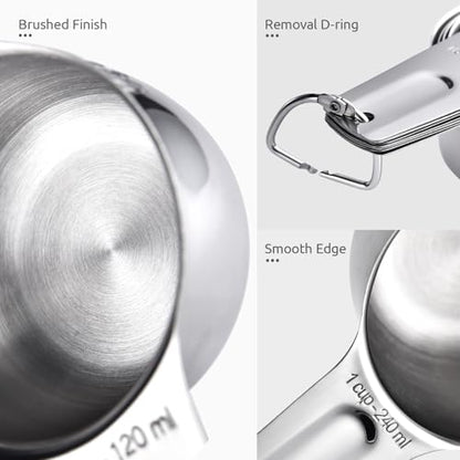 Measuring Cups and Spoons 12 Pieces: U-Taste 18/8 Stainless Steel Kitchen Metal Measure Gadgets, Heavy Duty Stackable Portion Teaspoon Tablespoon Scoop for Baking Cooking Dry & Liquid Food Ingredient - size: Measuring Cups and Spoons Set of 12