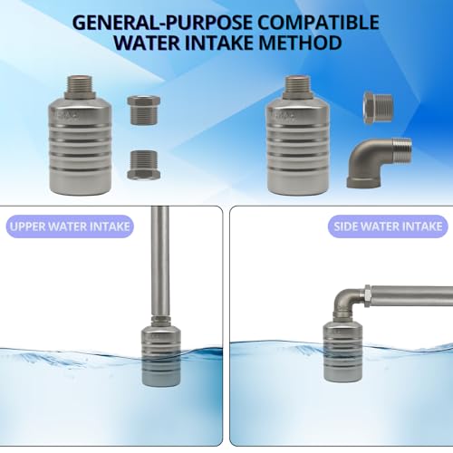 HXH 1 Pack NPT 304 Stainless Steel 1/2" to 3/4'' Water Float Valve Kit | Auto Shut off Water Level Control Float Valve, Fully Automatic water shut off valve for Pool, Livestock Troughs.