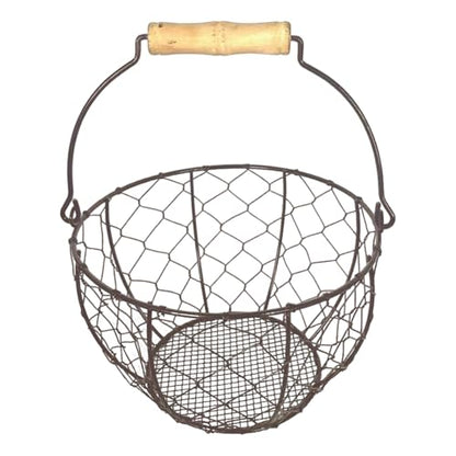 Farmhouse Wire Egg Basket For Gathering Fresh Eggs Iron Wire Storage Organizer With Handle Chicken Egg Collecting Basket Countertop Container Fruit Bin - color: Tan