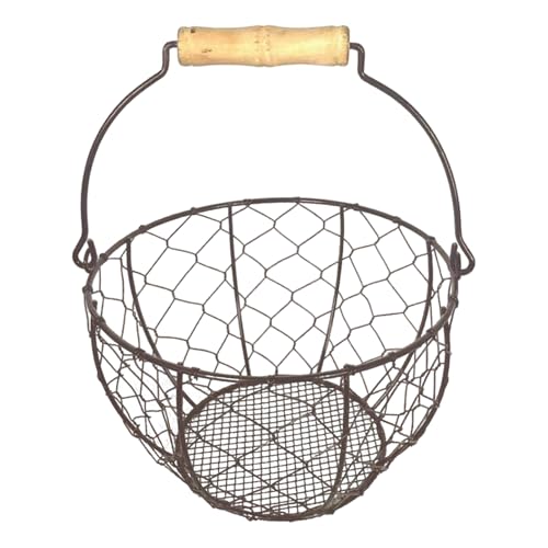 Egg Collecting Basket - Iron Wire Storage Organizer With Handle | Egg Collection Basket Countertop Storage For Kitchen Pantry Organization Home Farmhouse Vegetable Produce Potato - color: Tan