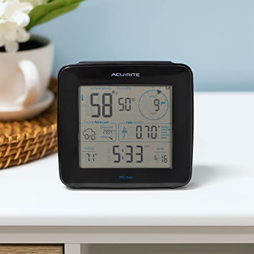 AcuRite Iris Weather Station with Mini Wireless Display for Temperature, Humidity, Wind Speed, Wind Direction, Historic Rainfall Totals, and Hyperlocal Forecast with Built-in Barometer (01122M) - color: Monochrome Screen