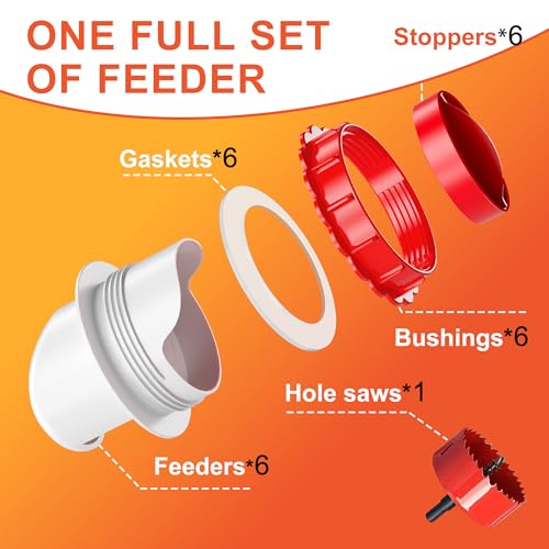 ZenxyHoC DIY Chicken Feeders No Waste, 6 Ports Poultry Feeder with Hole Saw for Buckets Troughs - size: 6 Ports