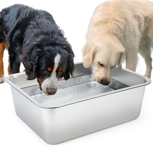 5 Gallons Large Dog Water Bowl, Stainless Steel Metal Dog Bowls, Large Capacity Pet Food Bowl Water Dish for Indoor and Outdoor Universal for Giant Dogs 17.7x13.8x6 Inch - color: 1PCS(Original Color), size: 5 Gallons