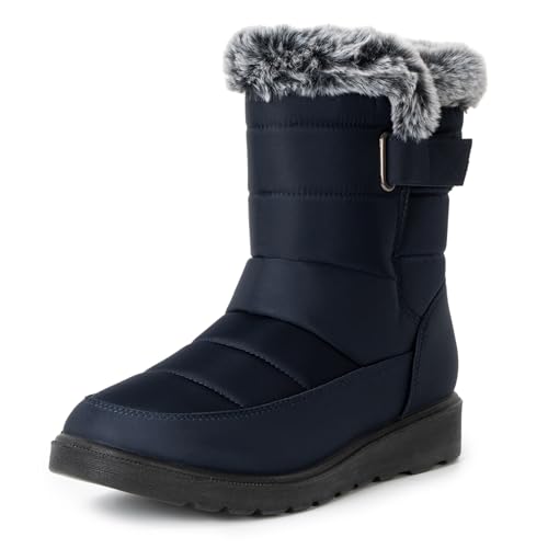 Alpine Swiss Lexie Women’s Snow Boots | Waterproof Faux Fur Lined | Warm Cozy Winter Booties | Anti-Slip Sole | Stylish Outdoor Shoes - color: Navy, size: 7