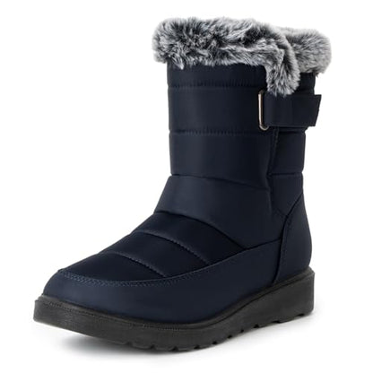 Alpine Swiss Lexie Women’s Snow Boots | Waterproof Faux Fur Lined | Warm Cozy Winter Booties | Anti-Slip Sole | Stylish Outdoor Shoes - color: Navy, size: 10