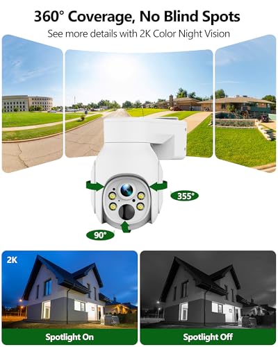 Solar Cameras Wireless Outdoor, 4MP Home Security Camera System, No Subscription, 360° Pan & Tilt, Color Night Vision, 5G & 2.4G WiFi, 500GB HDD 10CH NVR, Motion Detection for Farm Ranch Home