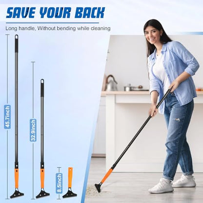 Heavy Duty Floor Scraper with Long Handle,4 Inch Razor Blade Scraper Tool | Cleaning Popcorn Ceiling Wall Glass Windows Gum Paint Tile Glue Linoleum|45.7IN Handle|10PCS Extra Metal Blades|Orange