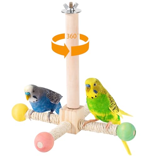 FrgKbTm Rotating Bird Perches Toy, Interactive Spinning Parrot Parakeet Toys, Wooden Exercise Stand Bird Cage Accessories for Budgies,Cockatiels,Small Birds - color: Rotating Bird Swing Toys