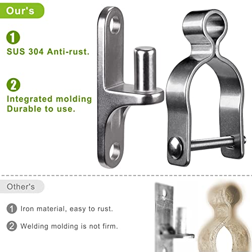 Insaga 2Pack Heavy Duty Wall Mount Gate Hinges, 304 Stainless Steel Chain Link Fence Gate Hinges for Farm, 1-3/8" Pipe Gate Hinge with 5/8" Pin, T-Post Gate Hinge Kit for Wooden & Metal Fence - size: 1-3/8''-2Pack