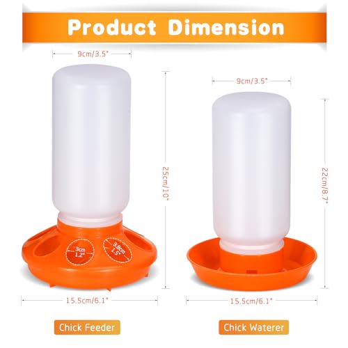 Chick Feeder and Waterer Kit, 2-in-1 Chick Starter Set, 0.3Gal Chicken Feeder and Waterer Set, Baby Chick Starter Kit for Poultry (Orange, 1L) - color: Orange