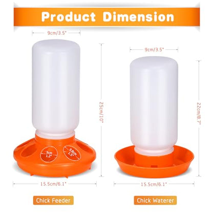 Chick Feeder and Waterer Kit, 2-in-1 Chick Starter Set, 0.3Gal Chicken Feeder and Waterer Set, Baby Chick Starter Kit for Poultry (Orange, 1L) - color: Orange