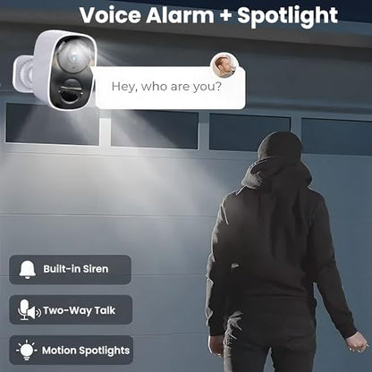 2026 Upgraded 2K Wireless Security Camera with 64G SD Card, Free Cloud Storage, 1-6 Month Battery Life, AI Motion Detection, Spotlight, Siren Alarm, 2-Way Audio, Waterproof WiFi Surveillance Camera - color: White - Camera with 64G SD Card