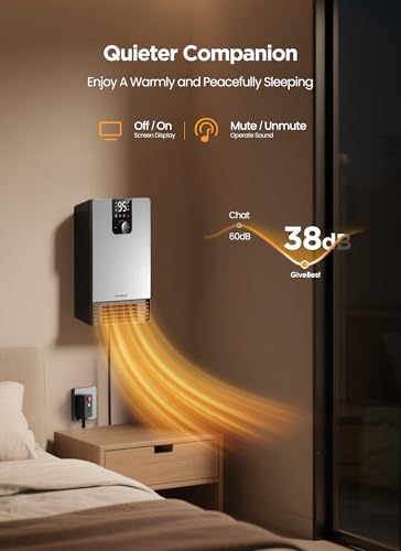 Wall Heater for Bathroom, 1500W Fast Heating Electric Space Heater with ALCI Plug, Adjustable Thermostat, 3 Heating Modes, 24H Timer, Easy Mounted Heater for Indoor Use, Home, Office, Silver - color: Silver