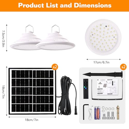 Solar Chicken Coop Light with Timer | Three-Color Dimmable LED, IP66 Waterproof Hanging Ceiling Pendant Light Suitable for Poultry Farms,Coops,Patio,Camping,Garage etc(2pcs) - color: white 2pcs
