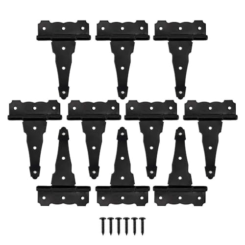 HOME MASTER HARDWARE 4 in Decorative T Strap Hinge Shed Storage Gate Strap Hinge Barns Door Tee Hinges with Screws Black 10 Pack - color: Black, size: 4" - 10pack