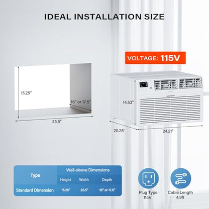 ROVSUN Smart 8000 BTU Through the Wall Air Conditioner with Heat, Wall AC Unit & Heater Combo with Remote, APP & Voice Control & Timer Function, Compatible with Alexa/Google Assistant, 115V/60Hz - style: 8000BTU-AC & Heater-115V