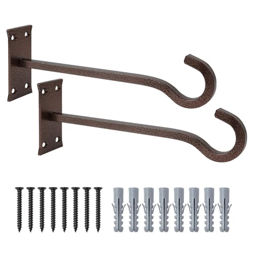 QIEGL 10inch Heavy Duty Plant Hangers Outdoor or Indoor Bird Feeder Hanger Shepherd Hooks 2pcs Bronze hammertone Metal Wall Hook for Hanging Plant Bracket, Lantern, Flower Basket, Wind Chimes - color: Bronze hammertone, size: 10in Steel Heavy Duty