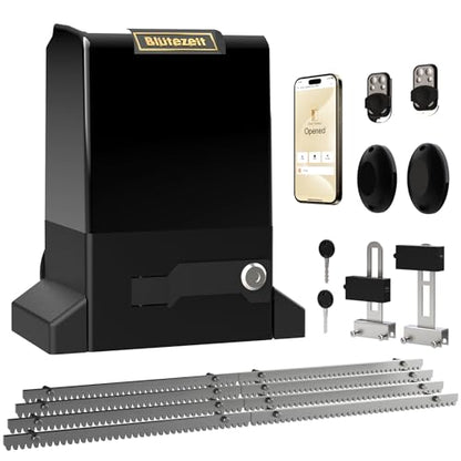Blütezeit 1800lb WiFi Sliding Gate Opener Smart App Control, 1/2HP Automatic Slide Gate Motor Rack Driven with 2 Remote Controls & IR Sensor Complete Hardware Kits for Driveway Gates Up to 40ft - size: 1800lb